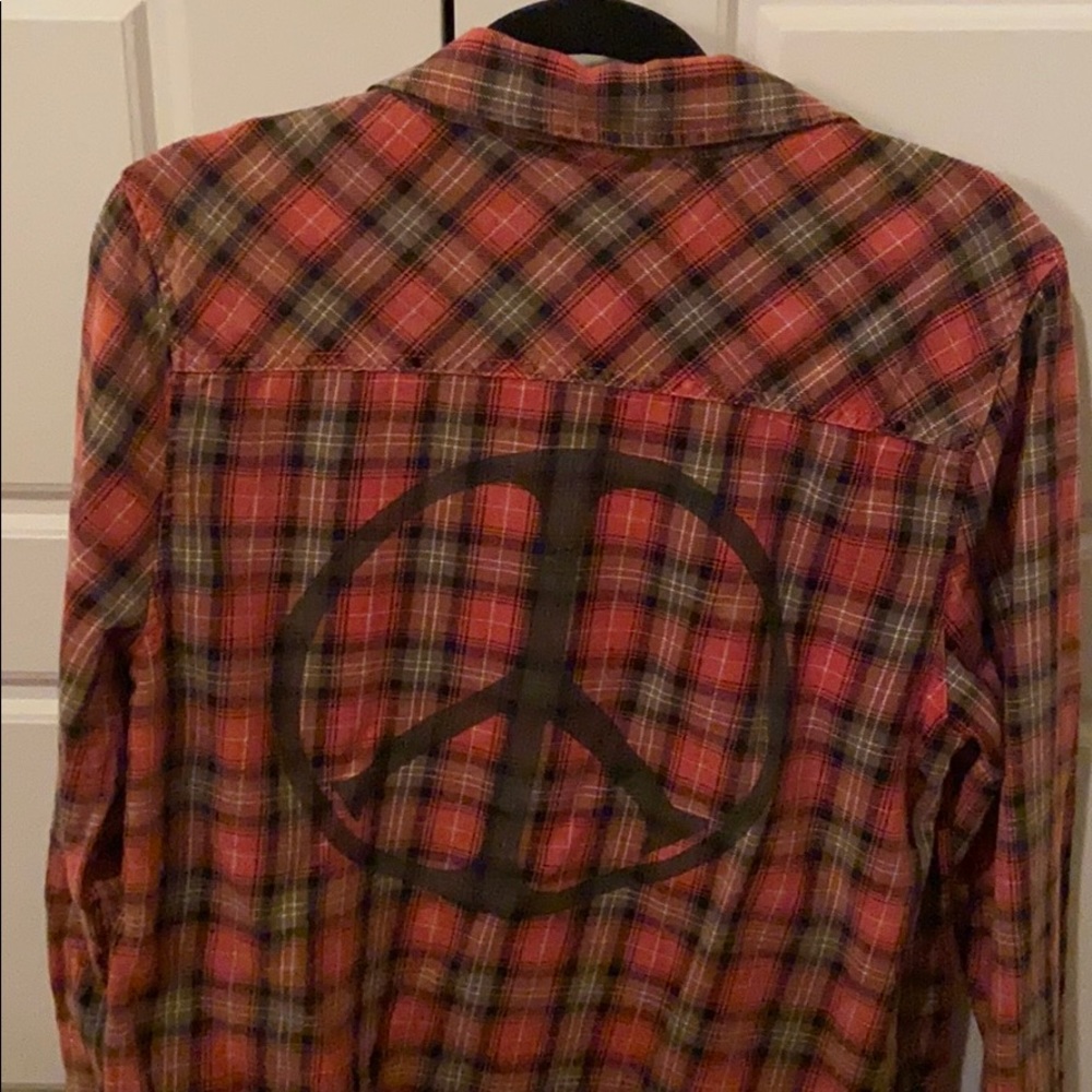 BY JUNKFOOOD peace sign distressed flannel.